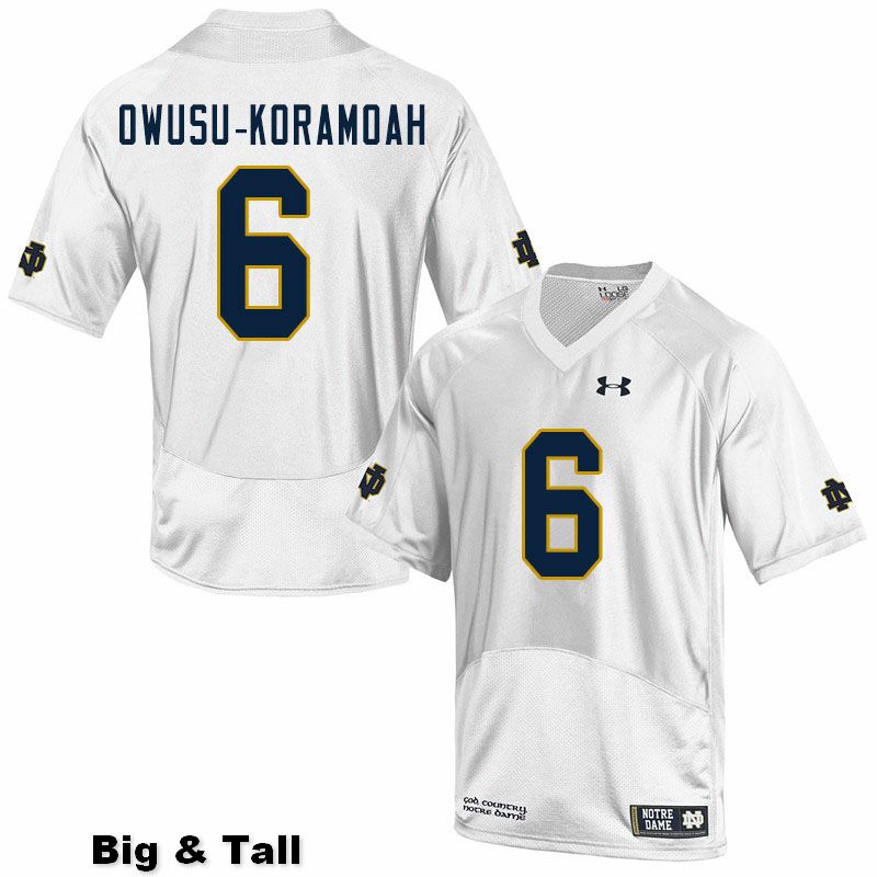 Men's NCAA Notre Dame Fighting Irish #6 Jeremiah Owusu-Koramoah Stitched College Under Armour Authentic White Big & Tall Football Jersey VX10J70KU